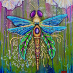 Gingko dragonfly 12x16 �400 Acrylic on canvas with mixed media- Inspired by Ginkgo leaves, experimenting with abstract backgrounds
