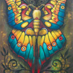 Golden Moth acrylic on canvas 24x36 �1750 portrait of moth in art nouveau style
