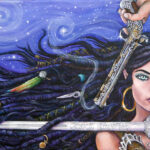 Priscilla the Peacekeeper 12x24 acrylic on canvas framed with a black wooden frame �600- Inspired by Burning Man friends