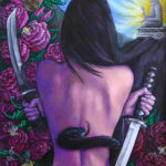 Zen Warrior Acrylic on Canvas, framed in black wooden frame 12x24 �600- Inspired by strong women